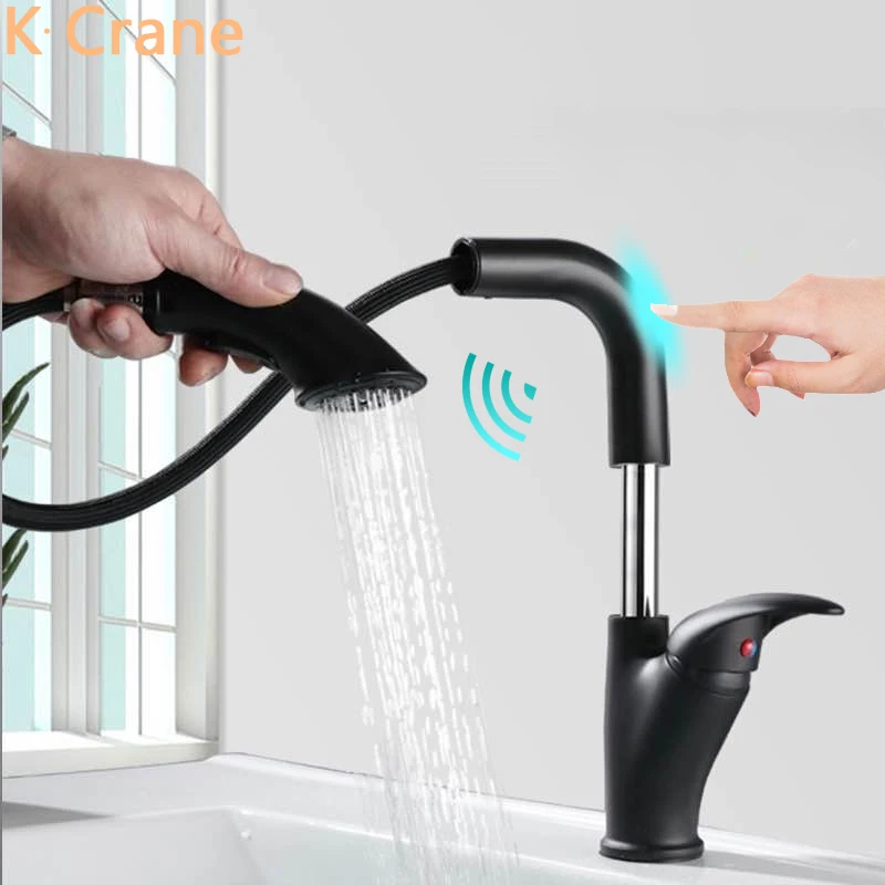 

Touch Faucet Bathroom Height Adjustable Pull-out Sink Tap Black Copper Pull Out Sensor Grifo Basin Mitigeur Lavabo Salle De Bain