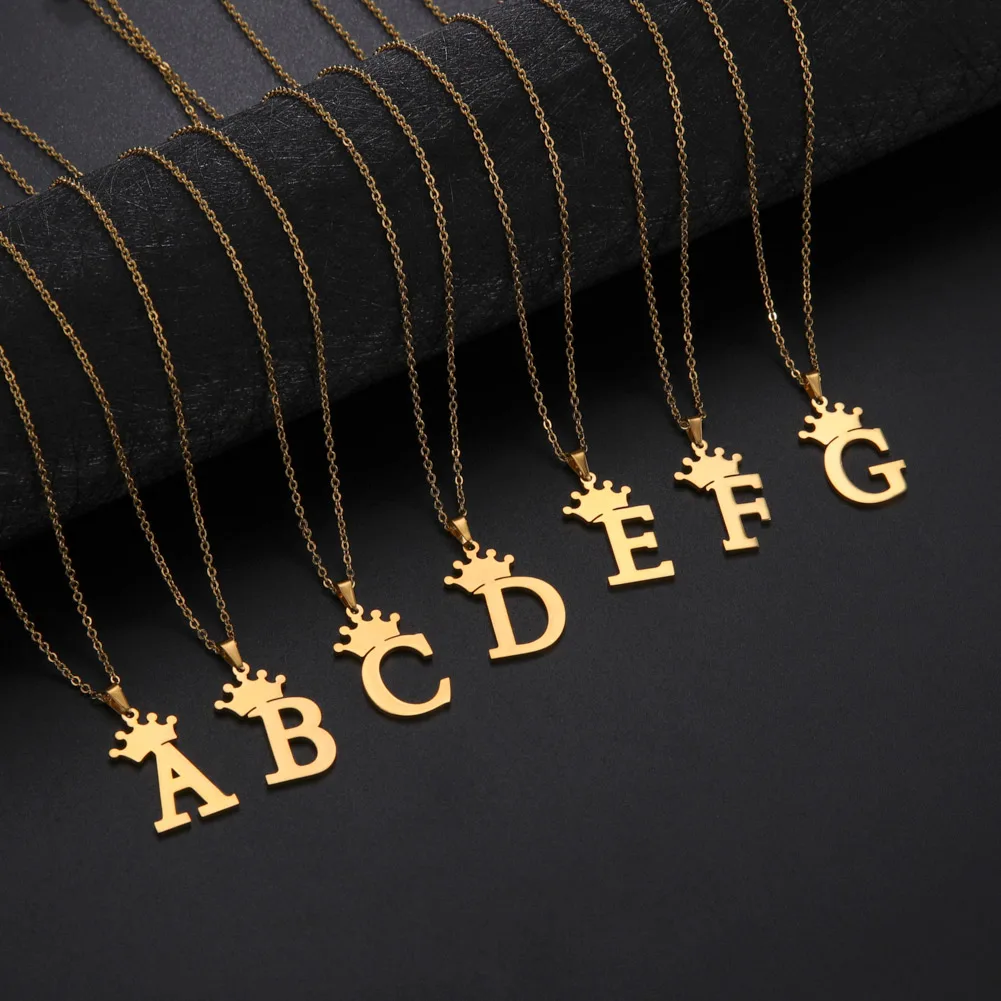 Cazador 26 Initial Letter Necklace With Crown Stainless Steel Gold Color Alphabet Pendant Necklaces 2024 Trend Jewelry Wholesale