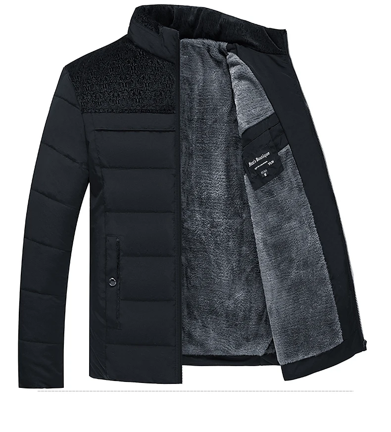 Men's Plush Thickened Parkas Stand Collar Winter Jacket Men's Parker Coat Winter Warm Thick Zipper Coat Padded Overcoat for Men