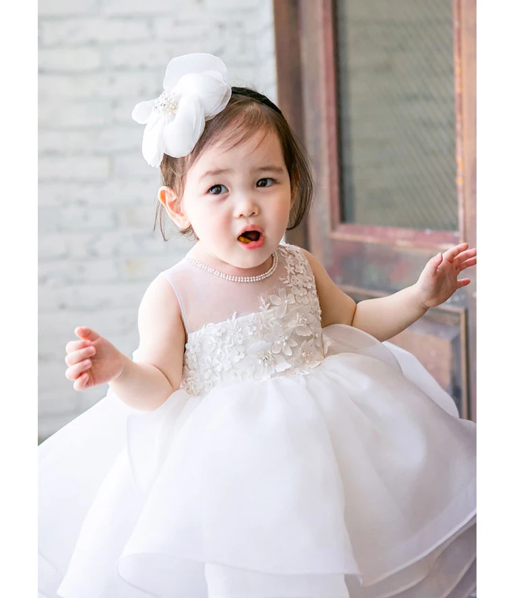 White Lace Dresses For Girls Christening Baptism Gown Pearl Cake Outfits Clothes for Baptism 1 year Baby Girl Birthday Dresses