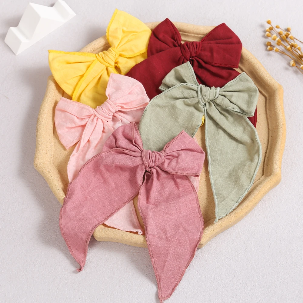 

36pc/lot Large 6.4inch Embroiderd Hair Bow Hair Clips Baby Girls Solid Bow Hairpins Newborn Big Curled Edge Bow Nylon Headbands