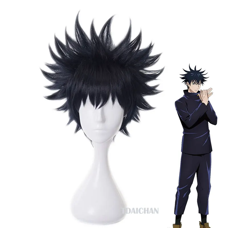 Peluca de Cosplay de Anime Jujutsu Kaisen, Megumi Fushiguro, sintética, para fiestas de Navidad, Halloween, accesorios para juegos de rol, peluca + gorro de peluca gratis, 20201