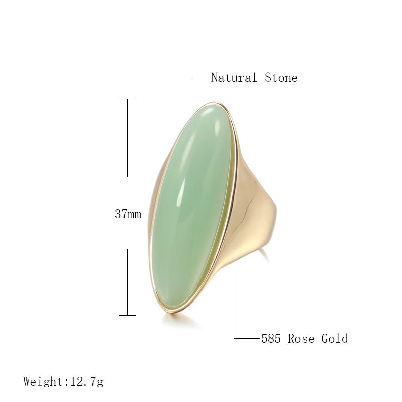 Kinel Luxury Green Natural Stone Ring for Women Big Glossy 585 Rose Gold Bride Ring Fine Vintage Wedding Jewelry