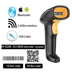 EVAWGIB EV-WJ08 Wireless 1D Barcode scanner EV-B208 Bluetooth 2D Barcode scanner QR Bar Code Reader PDF417 for IOS Android IPAD