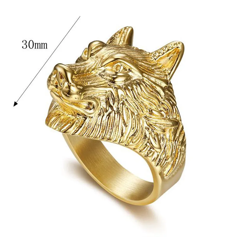 Fashion Wolf Head Men Ring Personlaity Hip Hop Gold Color Stainless Steel Ring For Male Animal Jewelry Gift