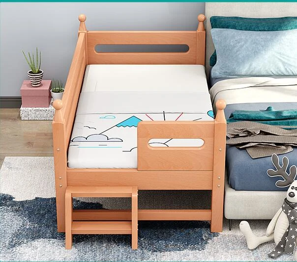 Beech baby bed with guardrail solid wood baby crib multi function baby bed widening customized extension stitching big bed AliExpress