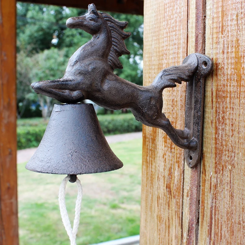 European Style Retro 3D Horse Cast Iron Doorbell American Style Rural Creative Garden Wall Decoration Wind Chime