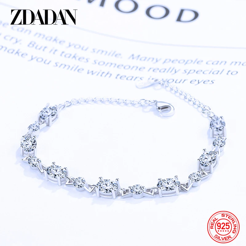 ZDADAN 925 Sterling Silver Fashion Oval Ruby Bracelet Chain For Women Wedding Jewelry Party Gift