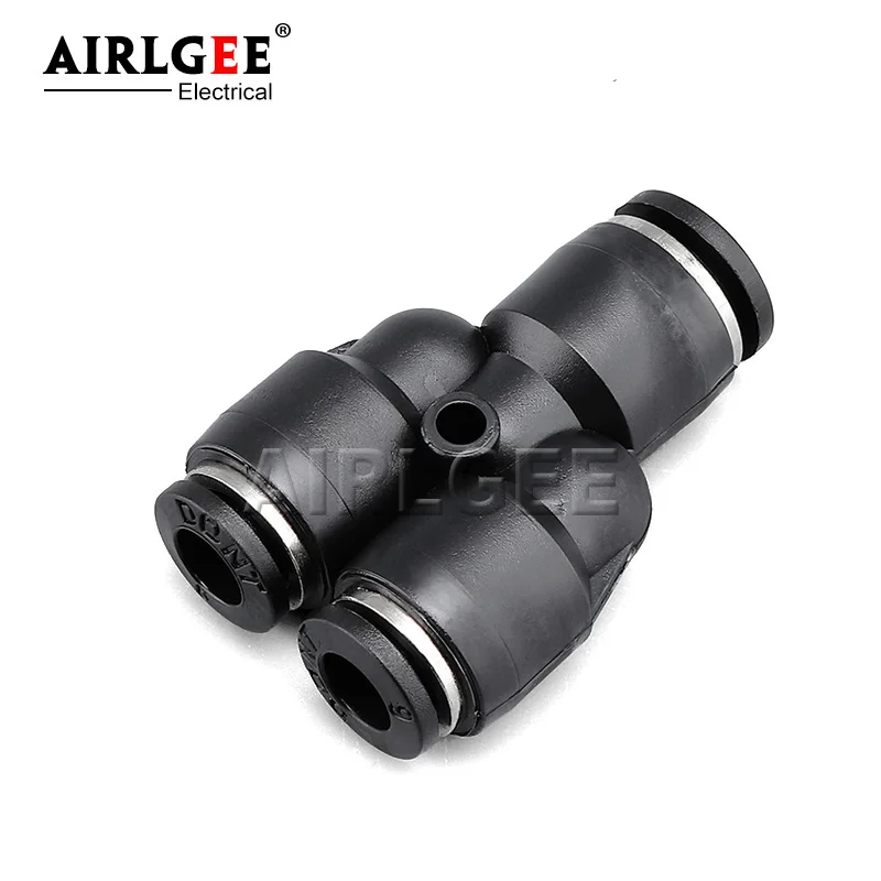 1Pcs Black PW6/8/10/12-4/6/8/10 3 Way Plastic Y Branch Union Tee Y Reducer Fitting Pneumatic Push In pneumatic quick Connector