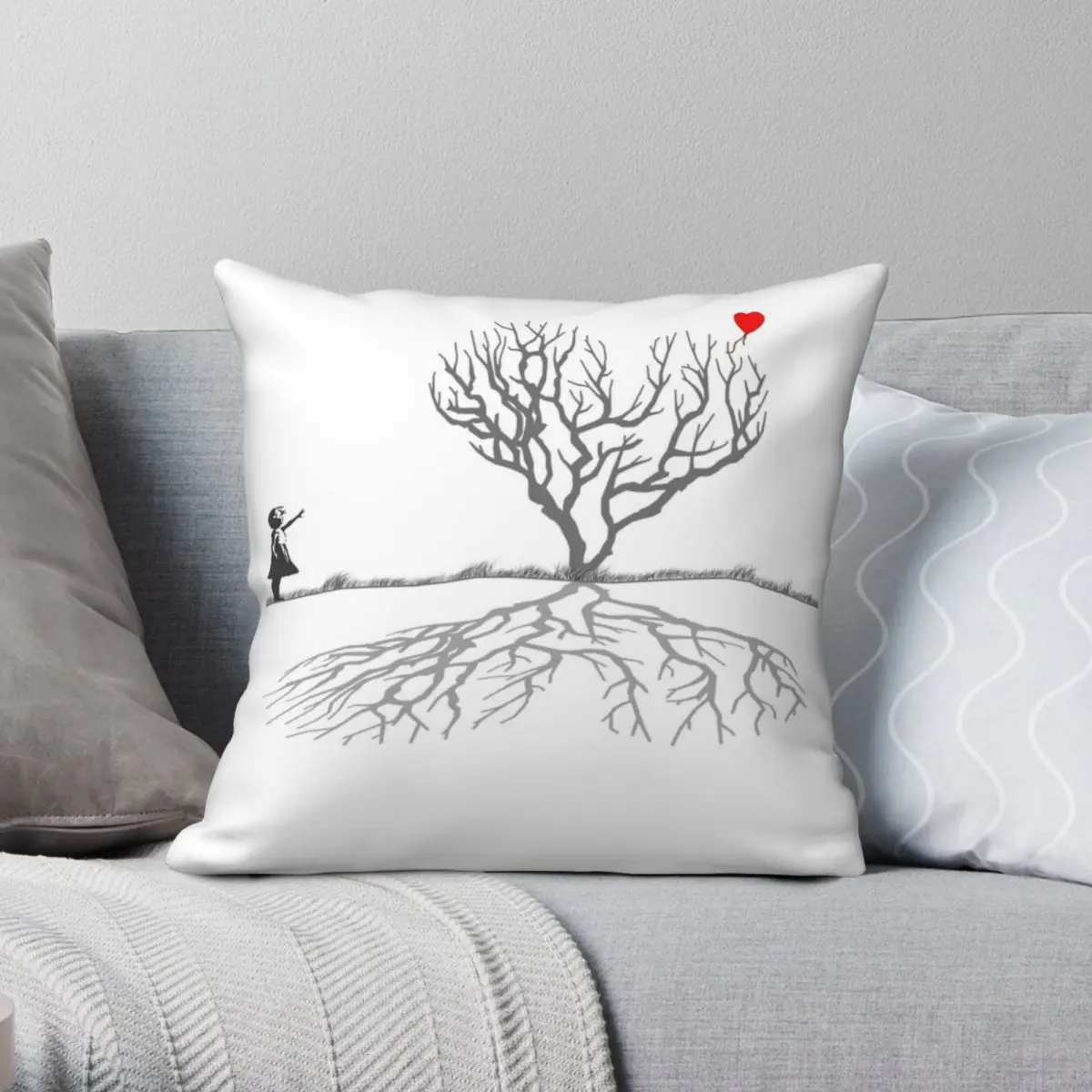 Banksy Heart Tree Square Pillowcase Polyester Linen Velvet Creative Zip Decor Pillow Case Bed Cushion Cover