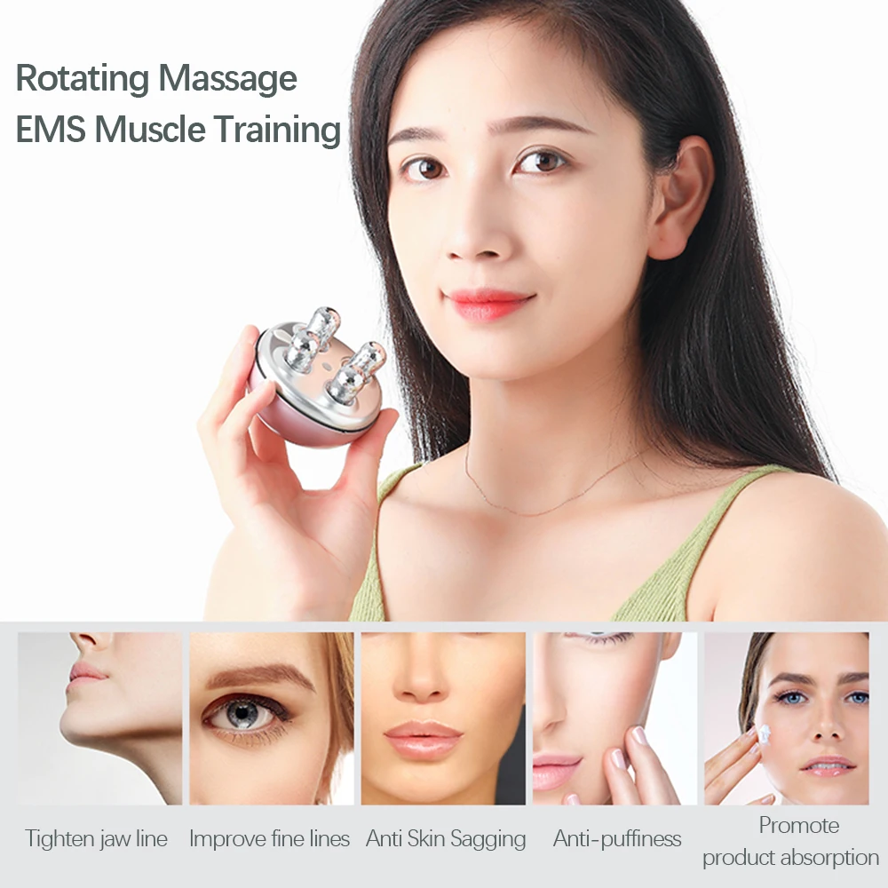 

3D Facial Massage Rotate Roller EMS Microcurrent Skin Lifting Tighten Jawline Reduce Wrinkle Promote Product absorption