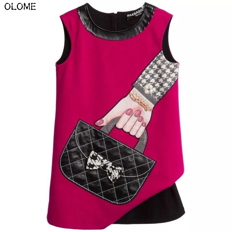 

OLOME Fashion Summer Sleeveless Girls Dress Bag Pattern One-piece Dress for Kid Girls Fabulous Comfortable Baby Girls Knee Dress