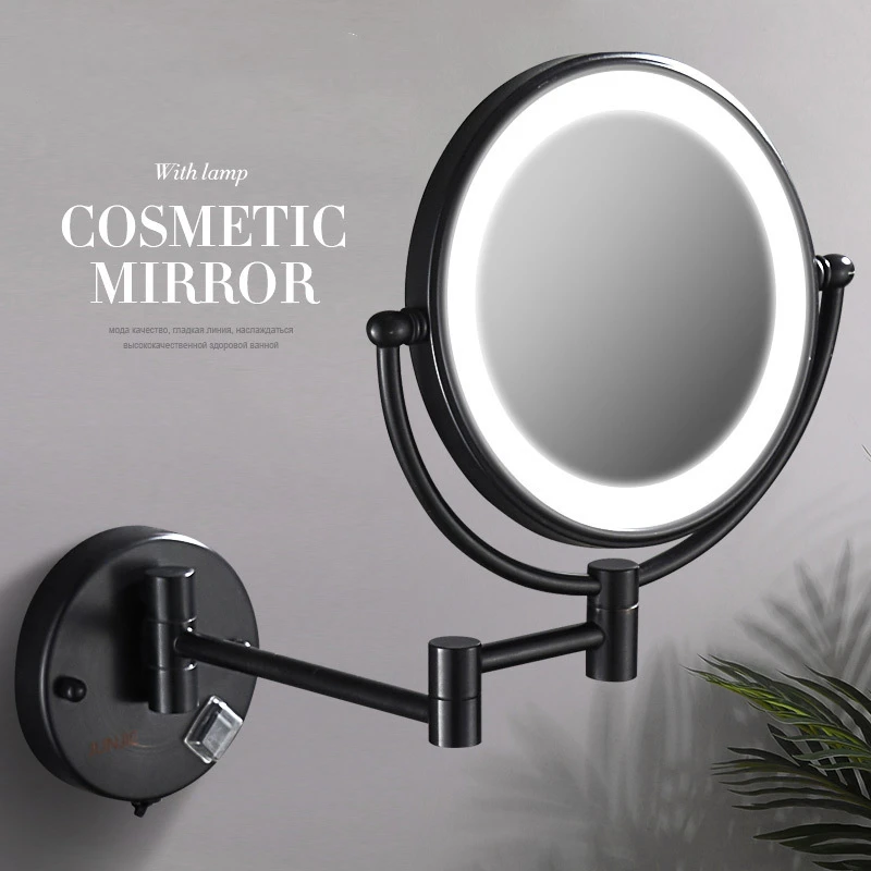 Bathroom Mirror Black Brass Dual Side LED Light Cosmetic Mirror Extending Folding Wall Lamp Magnification 3/5/10X Makeup Mirrors