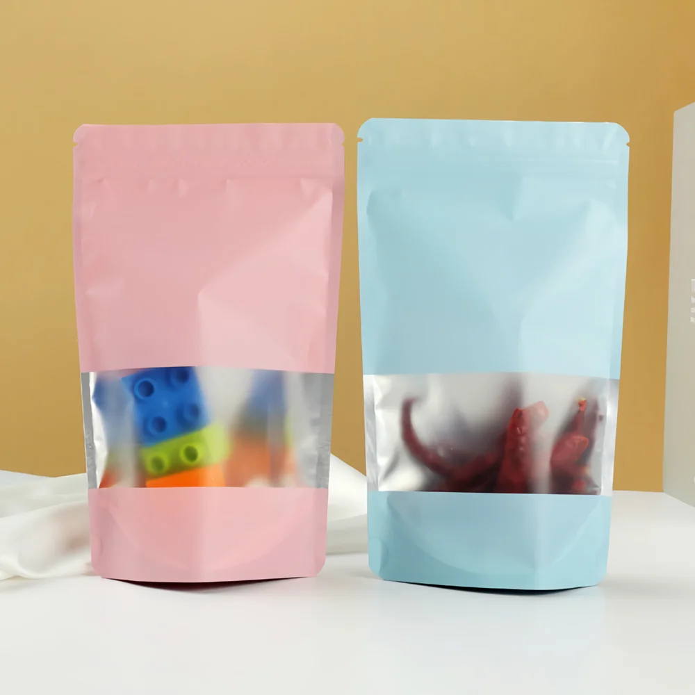 Matte Pink Blue Black Aluminum Foil Stand Up Pouches Resealable Smell Proof Food Storage Ziplock Package Bags Doypack 50pcs