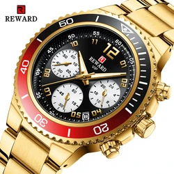 REWARD New Mens Watches Golden Full Steel Wrist Watch Top Brand Luxury Waterproof Luminous Quartz Watch Men Relogio Masculino