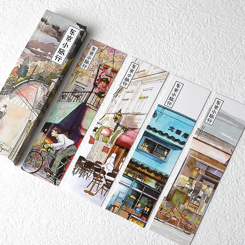 30 Pcs/Set Tokyo Travel Series Paper Bookmark DIY Japanese Hand-Painted Landscape Book Markers Gift Stationery