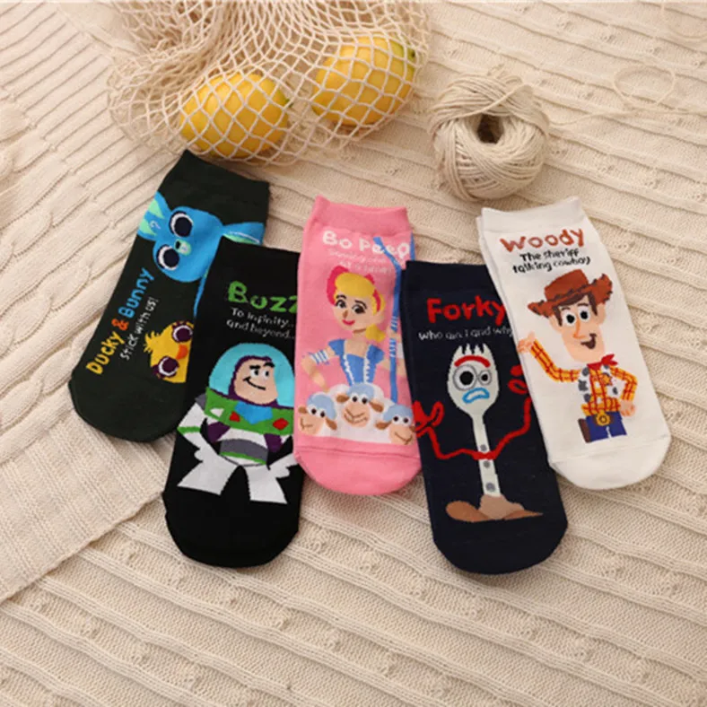 Disney Toy Story Woody Buzz Lightyear Anime Socks New Spring Autumn Cartoon Socks Cotton Girl  Adult Femme Tube Short Sock