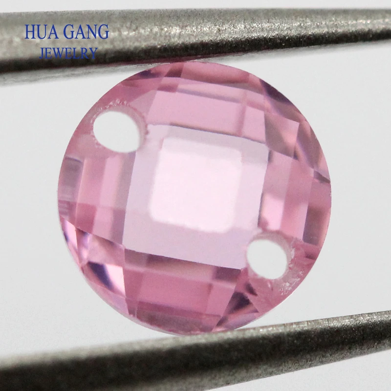 Two Holes Pink Double Checkerboard AAAAA Round Brilliant Loose Cubic Zirconia Stone CZ For Jewelry Making 3-14mm High Quality