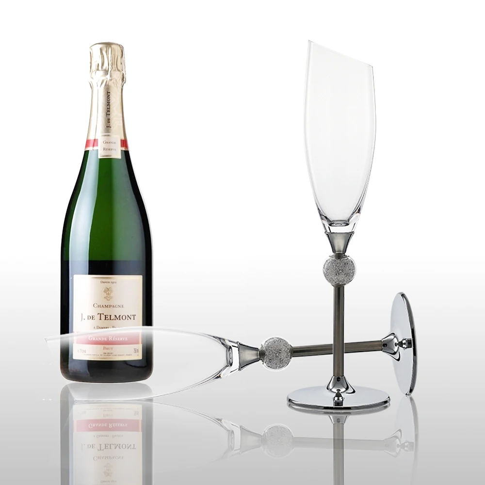 Angled Champagne Glass Set of 2  Hand Blown Flutes Elegant Glasses for Women & Men Wedding Anniversary Christmas