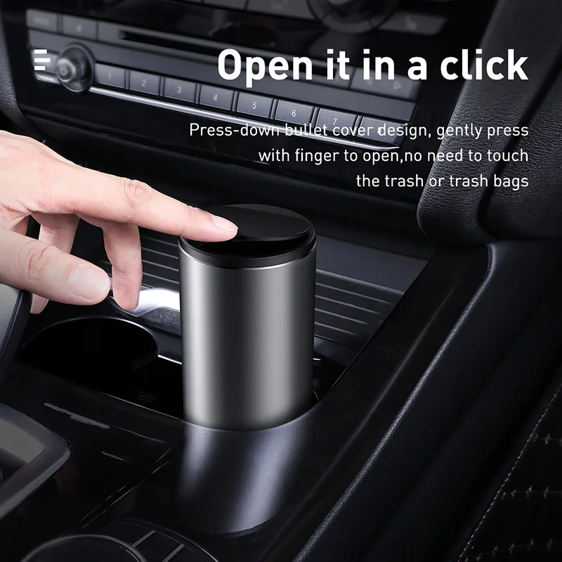 Baseus Car Trash Bin Garbage Can Alloy Auto Interior Organizer Storage Bin Car Garbage Box Holder Ashtray Case Car Accessories