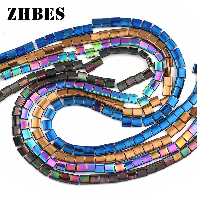 Natürliche Stein Blau Grün Gold farbe Flache Quadratische Hämatit Doppel Loch Spacer Lose Perlen Für Schmuck Machen DIY Armband 5MM