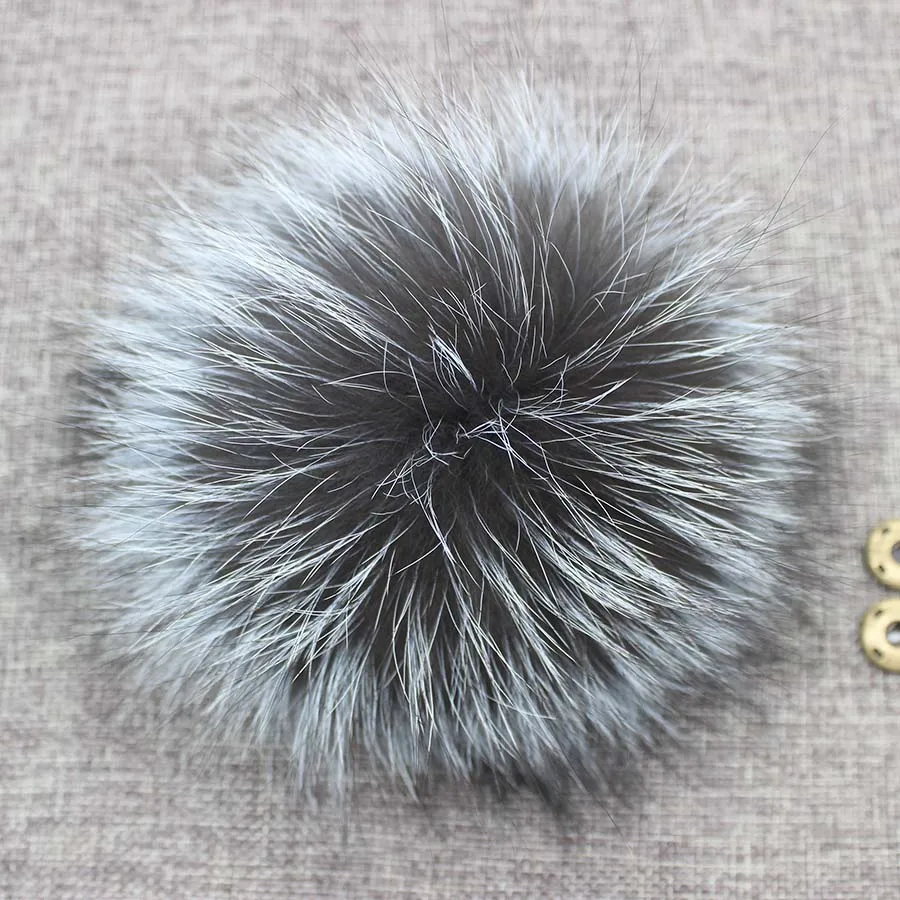 Big Colorful Fluffy Real Fur Fox Raccoon Pompoms With Button DIY Poms Balls Natural Fur Pompon For Hats Caps Shoes With Ribbon