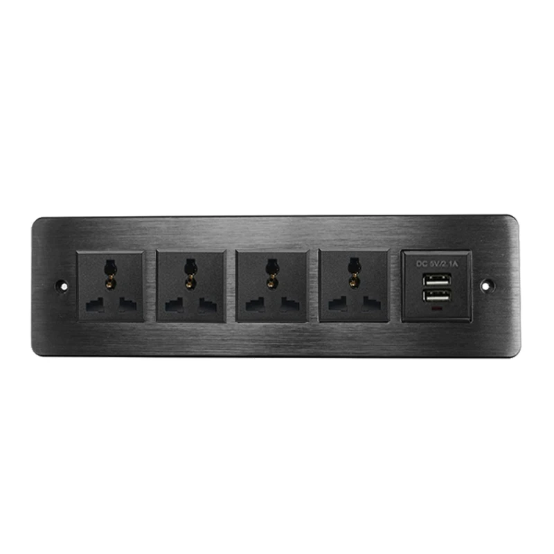 

Tabletop Socket Power Socket Outlet 5mm Aluminum Alloy Panel with UK AU US CN Universal Socket 2USB Ports Power Strip