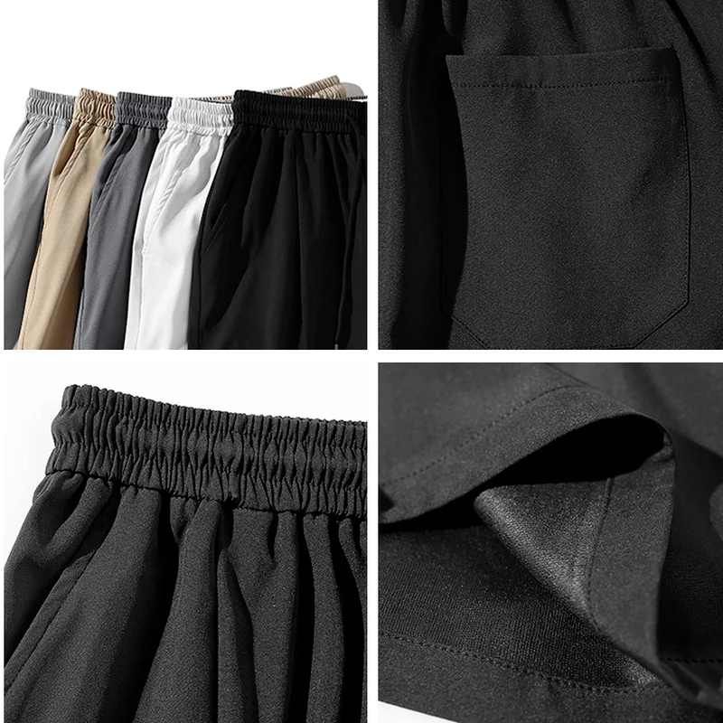 Men Casual Shorts Soft Drawstring Male Summer Breathable Running Knee-length Trousers Oversize Solid Baggy Pocket-pants Hombre