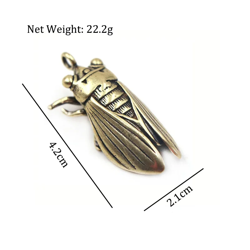 Vintage Brass Cicada Keychain Pendants Gifts Pure Copper Lucky Key Chain Ring Hanging Trinkets Chinese Feng Shui Keyring Pendant