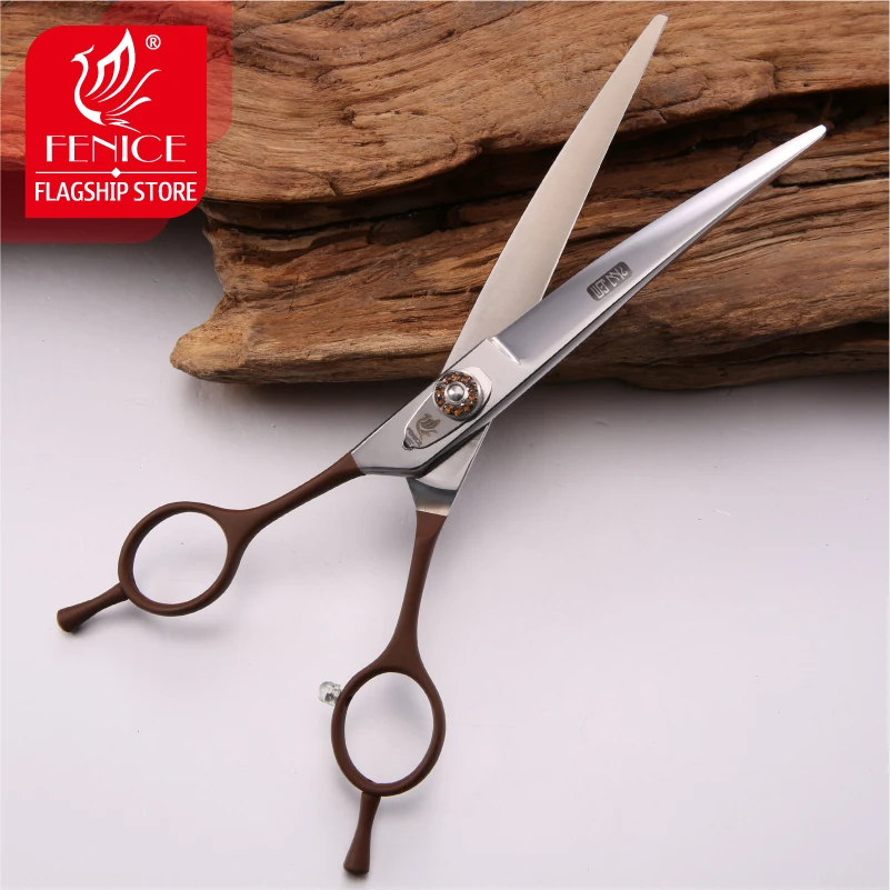 Fenice Professional Left Hand 7 Inch Curved Grooming Scissors Pet Dog Cutting Shears Makas Tijeras for Animal Care JP440C Steel