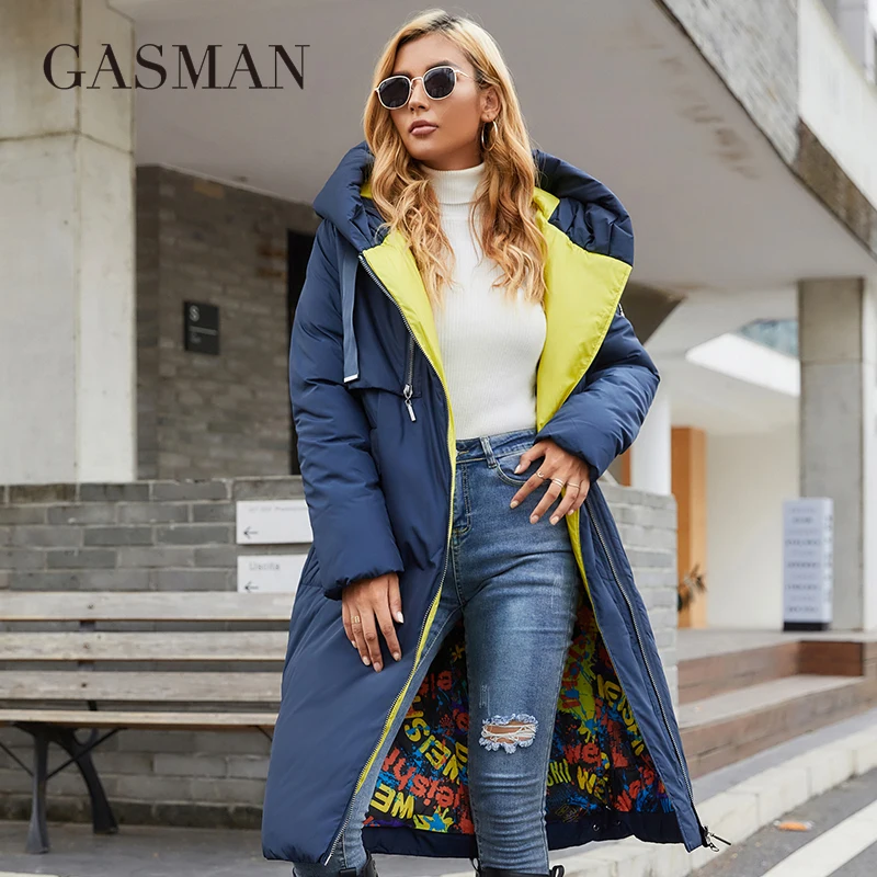 GASMAN 2022 New Women\'s down jacket Fashion high street Long Big pocket Women coat Contrast brand warm quilted coats parka 21339