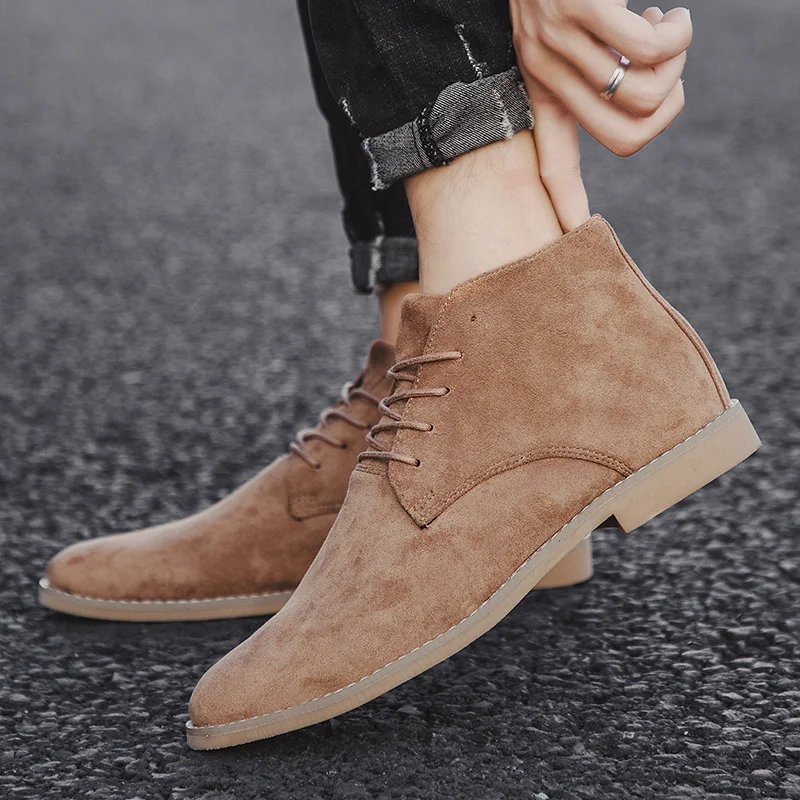 Fashion Pointed Chelsea Boots Men Comfortable Ankle Dress Boots Men Lace Up Cheap Men's Suede Shoes Casual botas chelsea 2024