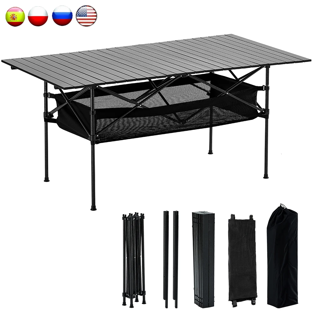 Mesa de acampamento dobrável leve, mesa de rolo para churrasco, mesa de pesca, móveis de acampamento ao ar livre, mesa turística de piquenique para