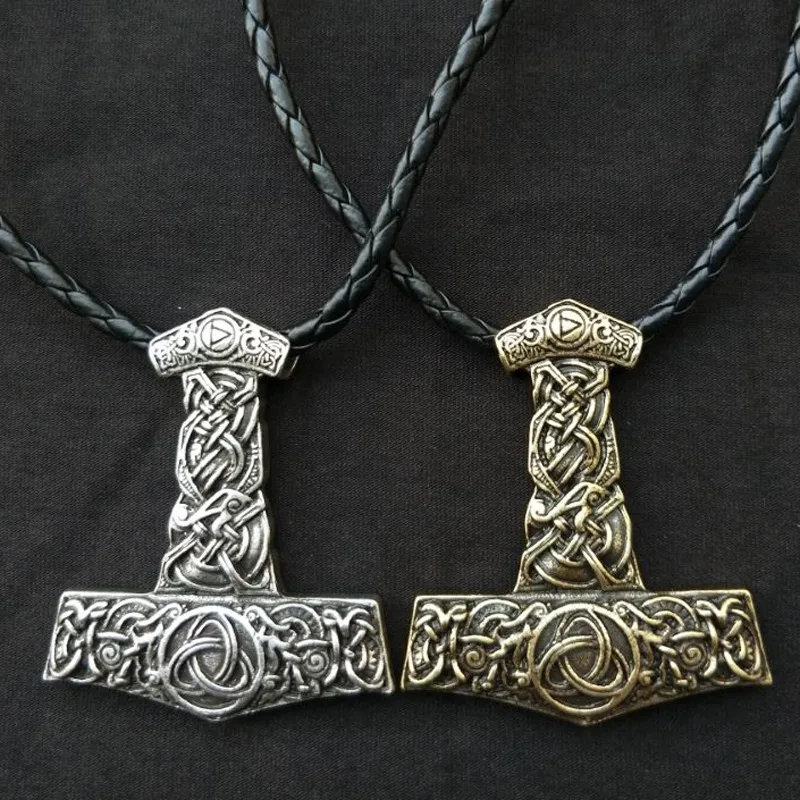 Antiquing 1pcs Thor's Hammer Mjolnir Pendant Talisman Runic Triquetra Trinity Knot Charm Necklace Irish Jewelry for Men Unisex