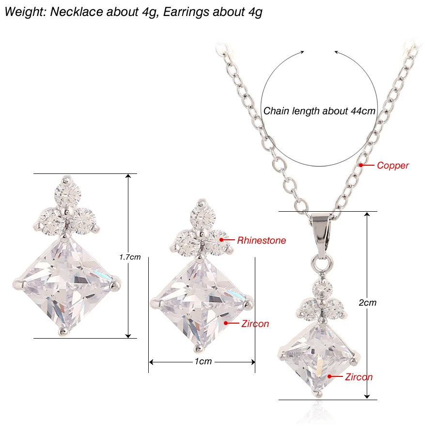 Crystal Dangle Earrings Necklaces Wedding Jewelry Set Gold/Silver-color Chain Necklaces Earrings set Women Accessories Love Gift