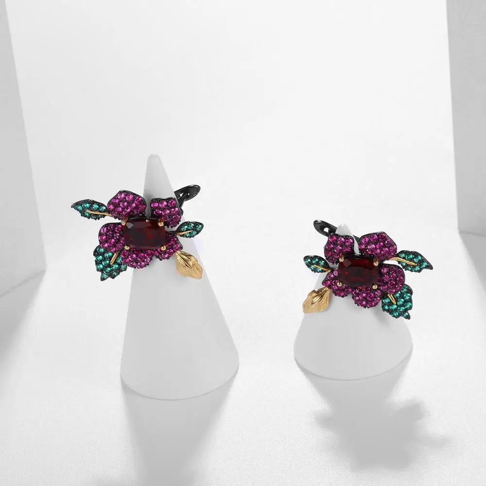 GEM'S BALLET 925 Sterling Silver Vintage Flower Earrings Natural Garner Amethyst Clip Earrings For Women Secret Garden Jewelry