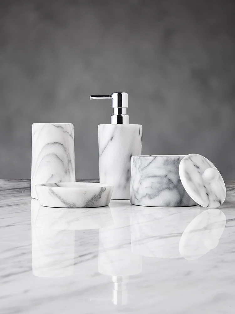 Natural Marble Bathroom Accessories Set Bathroom Washing Set Liquid Soap Dispenser  Tumbler Toothbrush Cup Soap Dish