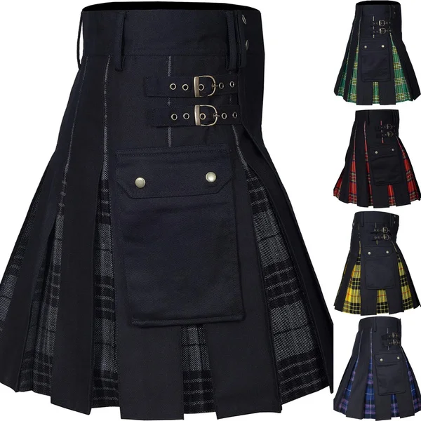 Kilts pour hommes, kilt utilitaire, jeans 100% coton, kilt hybride, tartan plissé en boîte moderne, kilt traditionnel pour hommes