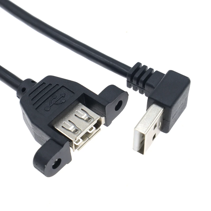 Cable adaptador de extensión de ordenador, Conector de montaje de Panel de cinta macho A hembra, USB 2,0 A, izquierda y derecha, agujero de 90 grados, arriba y abajo