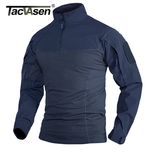 Imagen 2 del producto TACVASEN-camisetas de manga larga para hombre, camisa con cremallera y bolsillos, al aire libre para senderismo, jersey de entrenamiento, 1/4