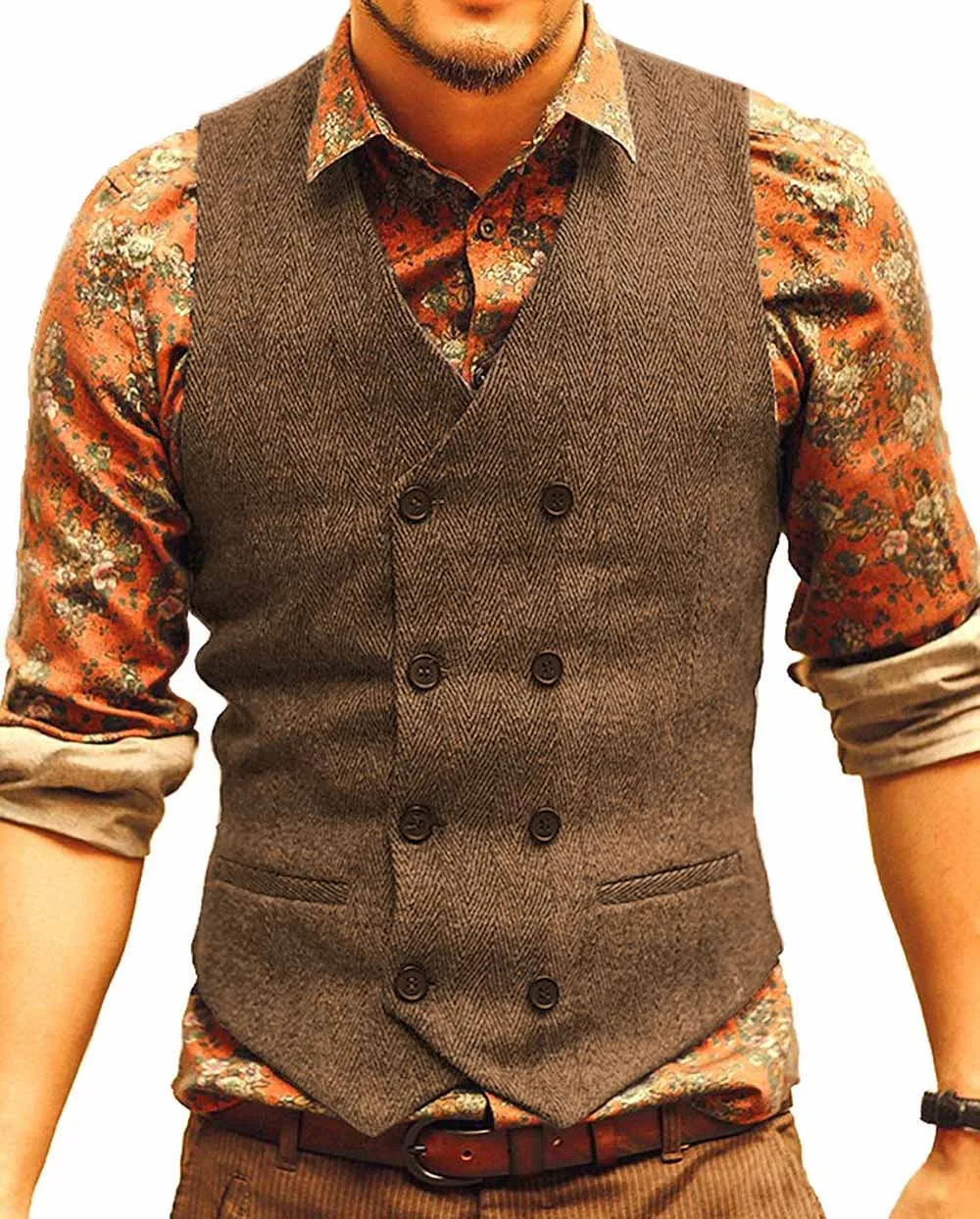 

Mens Suit Vest V Neck Wool Herringbone Casual Formal Business Double-breasted Waistcoat Groomman For Wedding Green/Black/Brown