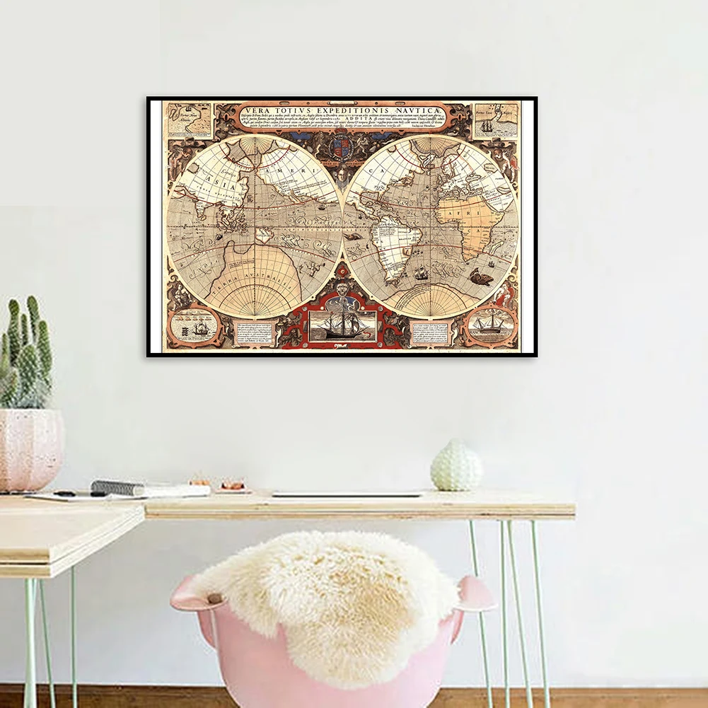 世界地図75*50cm,ヴィンテージキャンバス,壁画,アートポスター,学用品,リビングルームの家の装飾