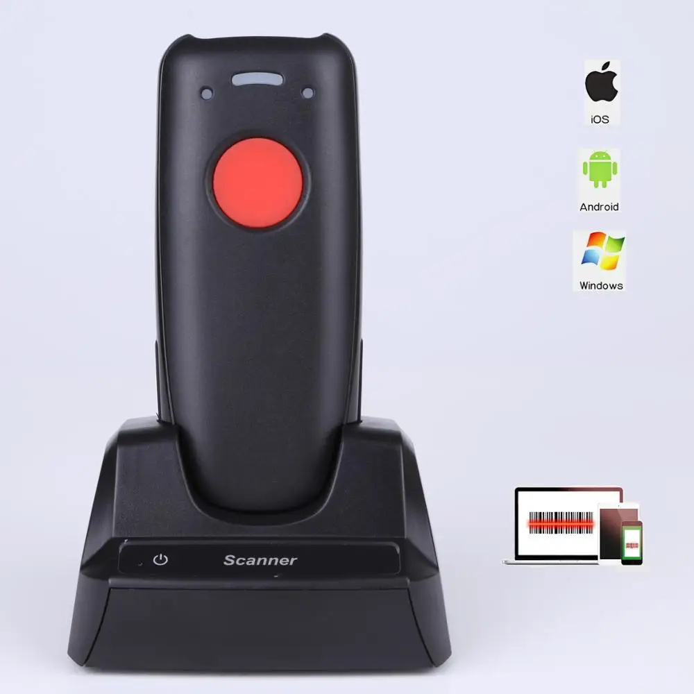 

Pocket Wireless Bluetooth Barcode Scanner Laser Portable Reader Red Light CCD Bar Code Scanner with stand IOS Android Windows
