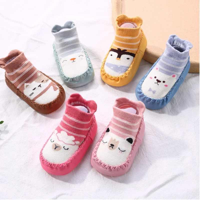 Toddler Indoor Socks Newborn Baby Soft Prewalker Shoes Thick Winter Terry Cotton Girl Kids Rubber Sole Infant Boy Cartoon Sock