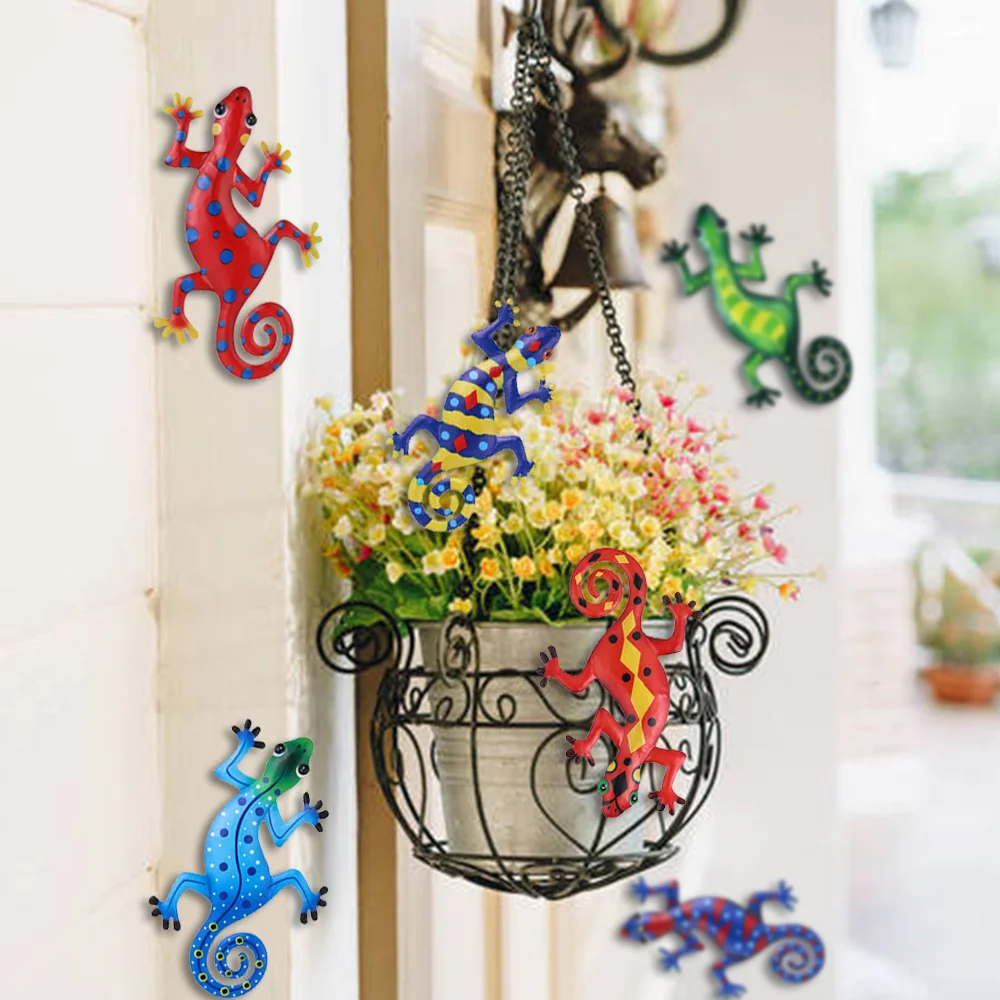 1PC Colorful Metal Gecko/Lizard Wall Decor Art Inspirational Sculptures Garden Backyard Bedroom Indoor Outdoor Hanging Decor