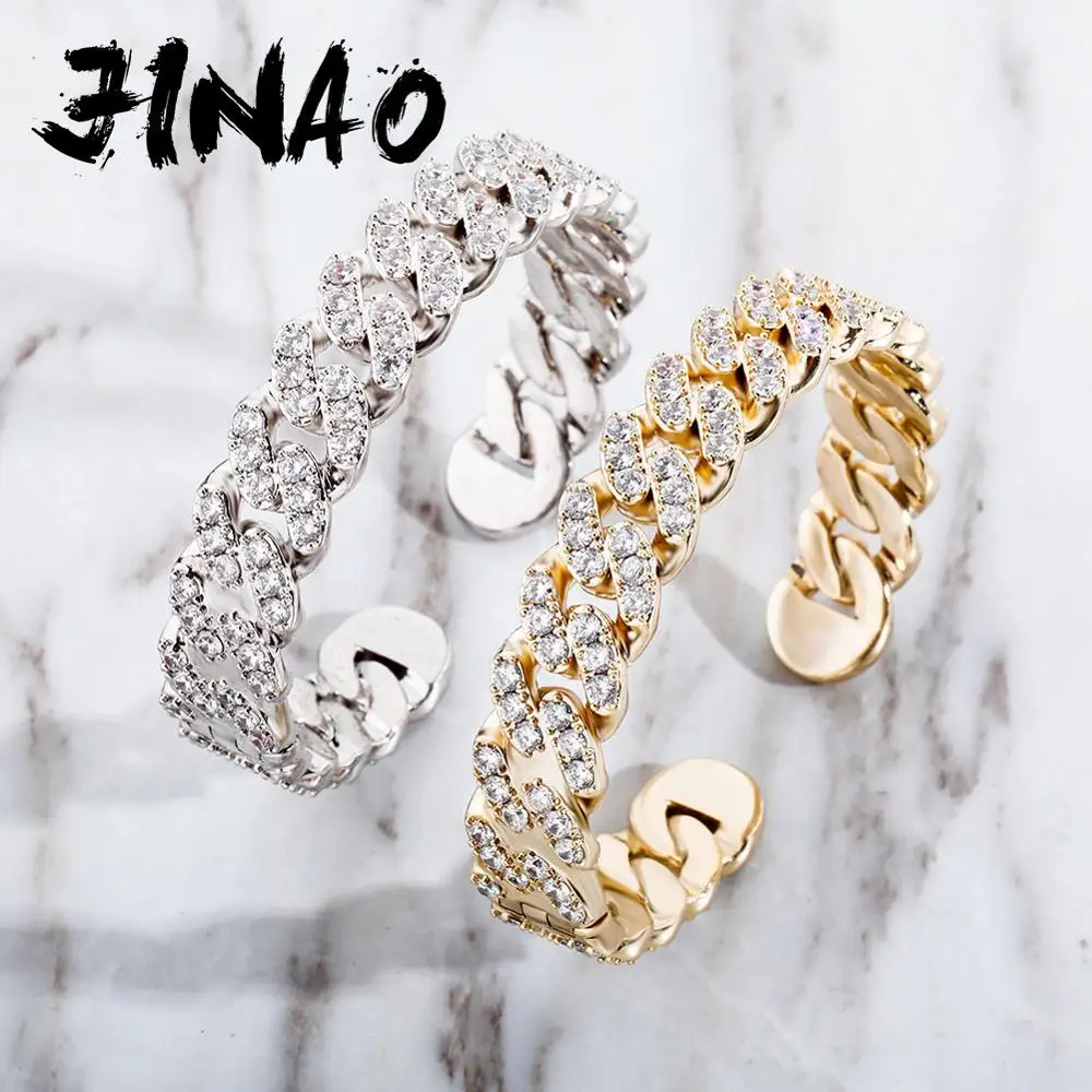 JINAO 12MM Miami Cuff Clasp Cuban Link Silver Plated Bracelet Iced Out Bling Cubic Zircon Hip Hop Jewelry For Women Gift