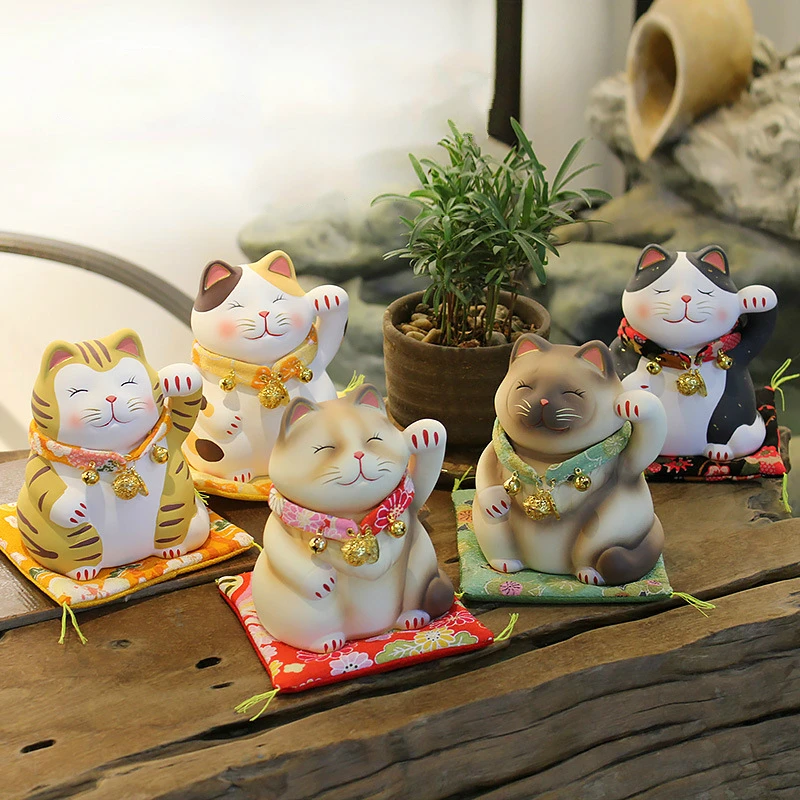 Japanese Lucky Cat Collectible Figurine, Maneki Neko Statue, Feng Shui, Successful Career Luck and Fortune, Good Health Charm, 6