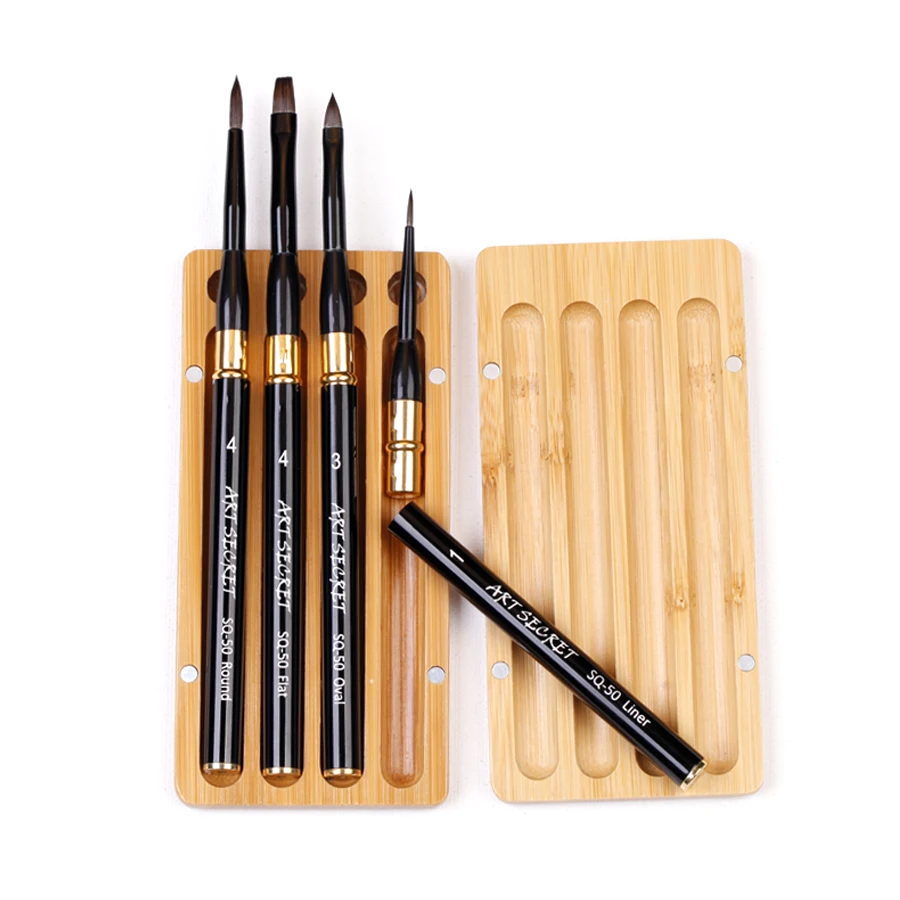 ArtSecret High Grade SQ-50 BAM-40 Sable-60 Watercolor Art Brushes Kit Black Brass Ferrule ABS&Aluminum Handle Bamboo Case