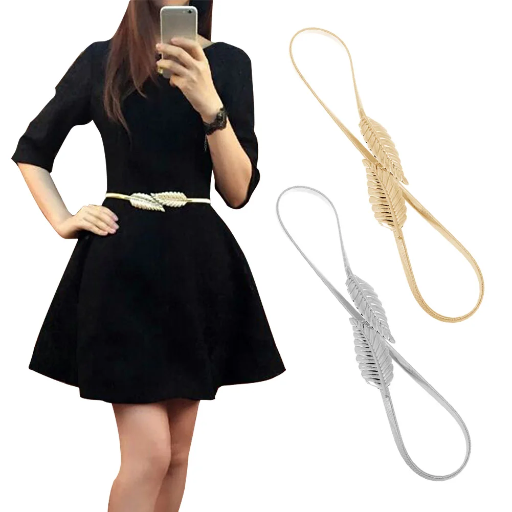 

Elastic Belts Women Girl Stretch Skinny Waist Belt Flower Leaf Shape Wedding Designer Metal Female Belt Cinturones Para Mujer