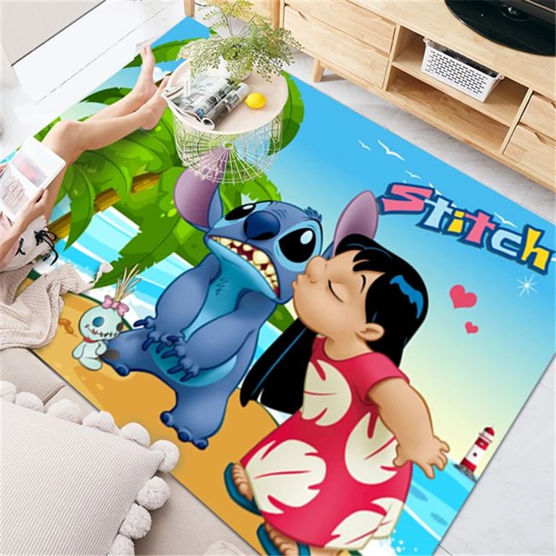 Karpet Kartun Lilo & Stitch Karpet Playmat Anak-anak Dapat Dicuci untuk Ruang Tamu Karpet Karpet Lantai Geometris Cetak Modern